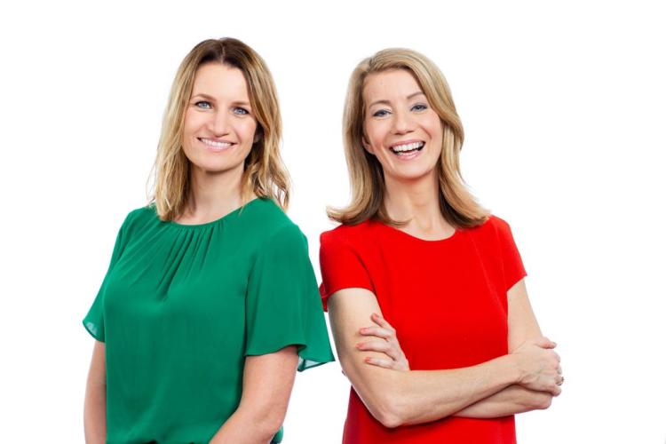 Lynsey Hooper in a green short and Kait Borsay in a red shirt